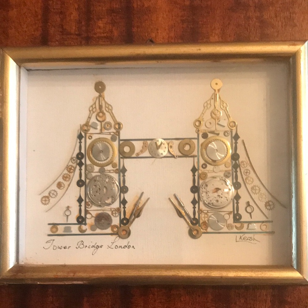 Original Framed Art Horological Collage by L Kersh- Vintage